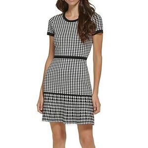 Karl Lagerfeld Houndstooth Knit Sweater Dress Black and White Size M NWOT